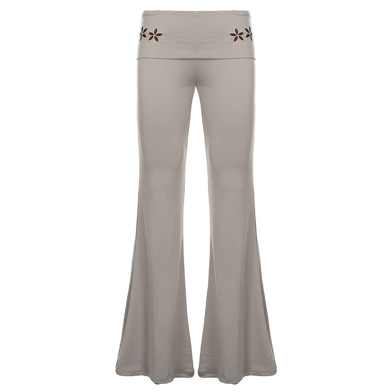 Damen nan Yogahose Flared mit Umschlagbund, komfortable Bootcut-Passform und Laser-Cut Blütendetail Shop Nory