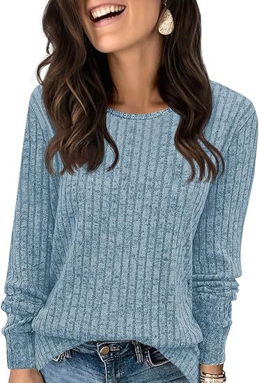 Damen Strukturierter Rippstrick-Pullover mit Rundhalsausschnitt, legerer Silhouette und weichen Bündchen Shop Nory