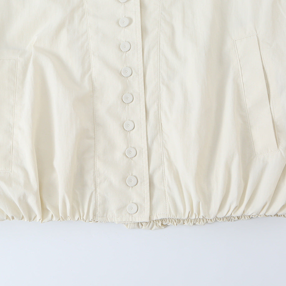 Damen Cropped Blousonjacke mit Stehkragen, durchgehender Zierknopfleiste und elastischem Saum Shop Nory