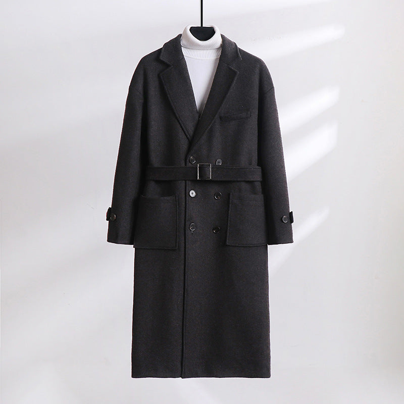 Herren Doppelreihiger Wollmix-Longcoat mit fallendem Revers und Pattentaschen Shop Nory