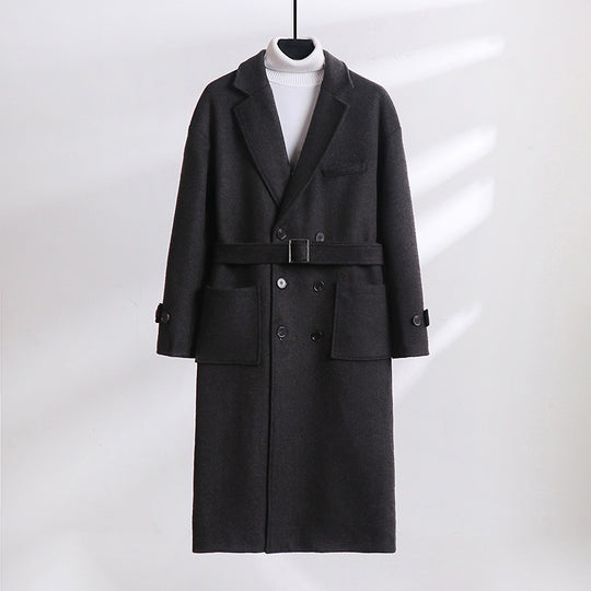 Herren Doppelreihiger Wollmix-Longcoat mit fallendem Revers und Pattentaschen Shop Nory