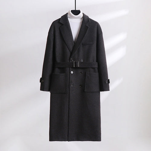 Herren Doppelreihiger Wollmix-Longcoat mit fallendem Revers und Pattentaschen Shop Nory