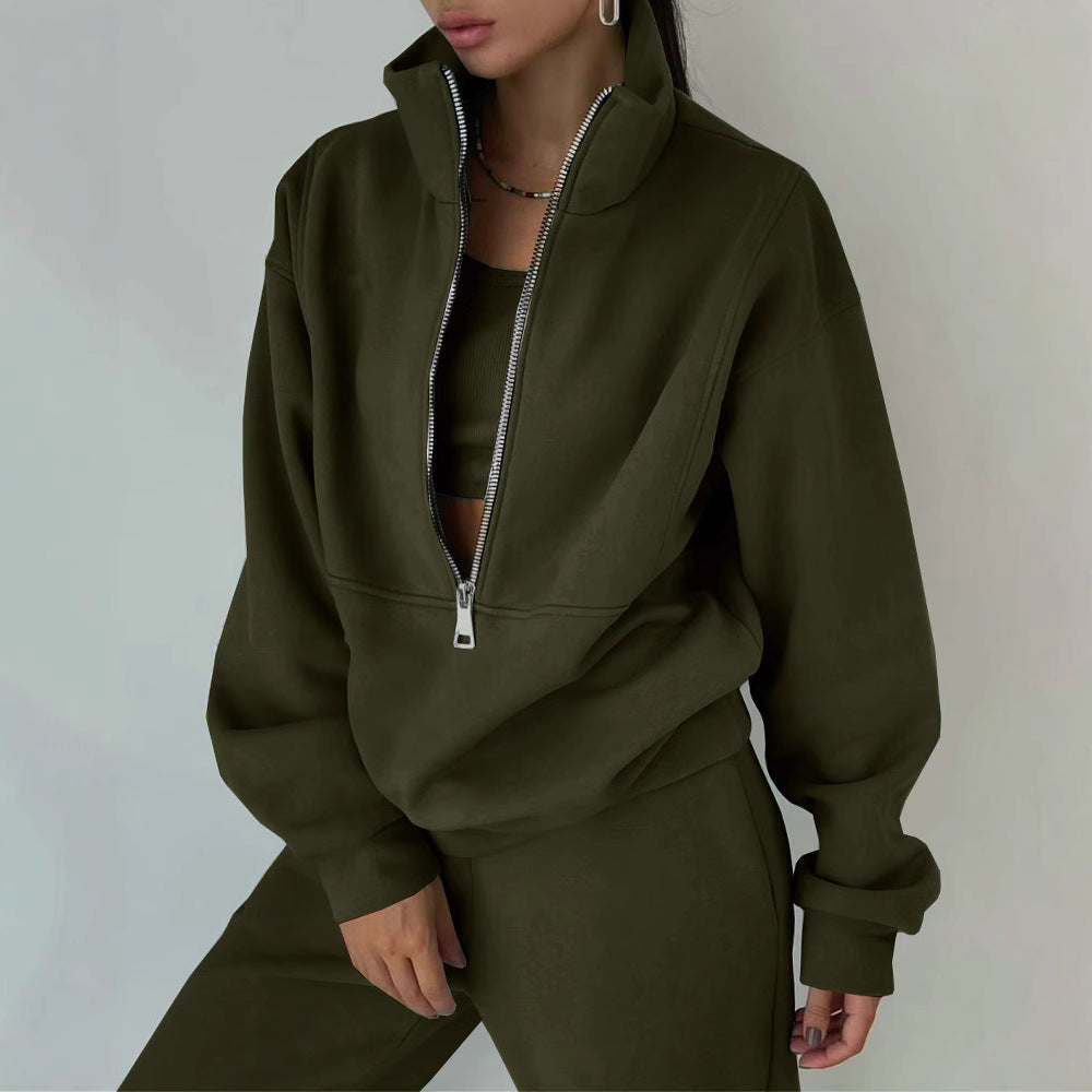 Damen Lässiger Oversized-Hoodie und Jogginghose Set mit Praktischem Reißverschluss