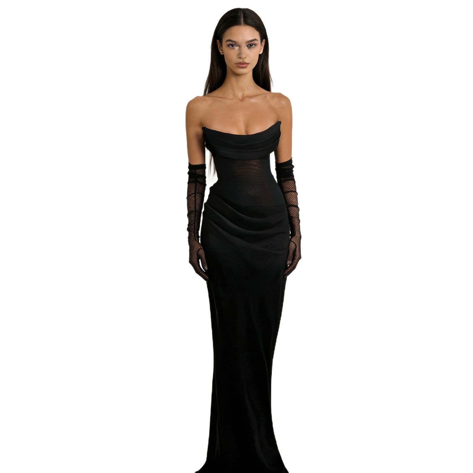 Damen Elegantes schulterfreies Maxikleid mit verführerischem Rüschendetail