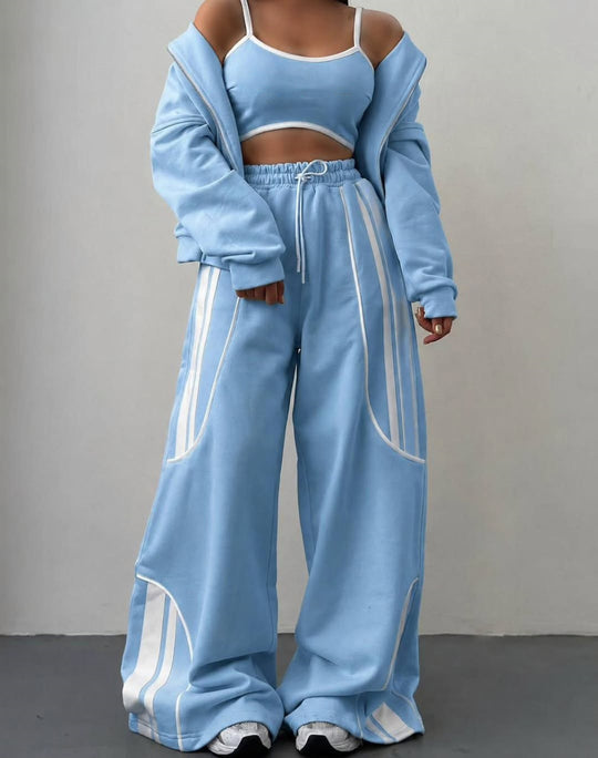 Damen Oversize Kapuzen-Sweatjacke mit Reißverschluss und weitem Trackpant-Set Shop Nory