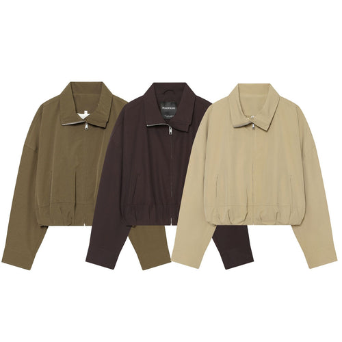 Damen utilitaristische Kurzjacke mit Reißverschluss und Hemdkragen Shop Nory