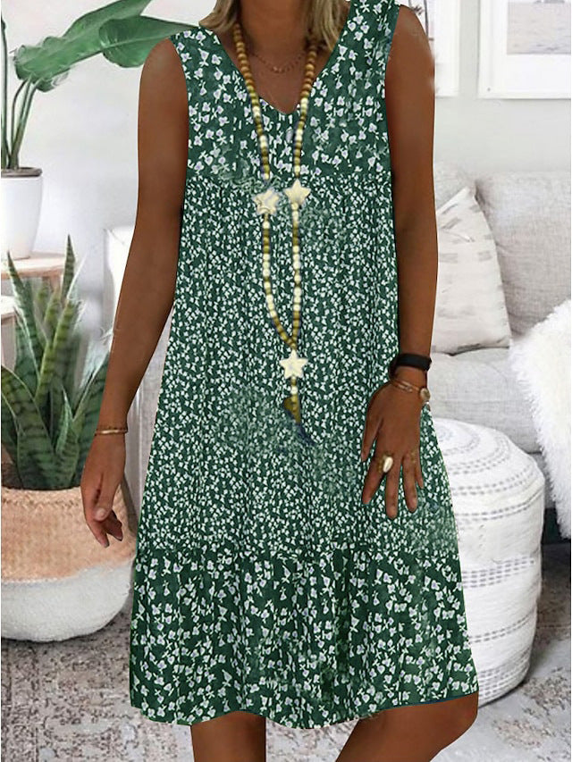 Damen luftiges Freizeitkleid mit verspieltem Blumenmuster und fließender Silhouette