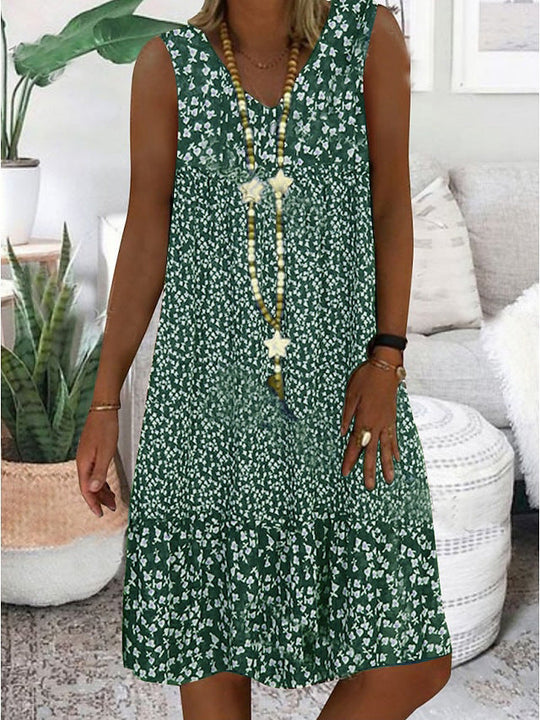 Damen luftiges Freizeitkleid mit verspieltem Blumenmuster und fließender Silhouette