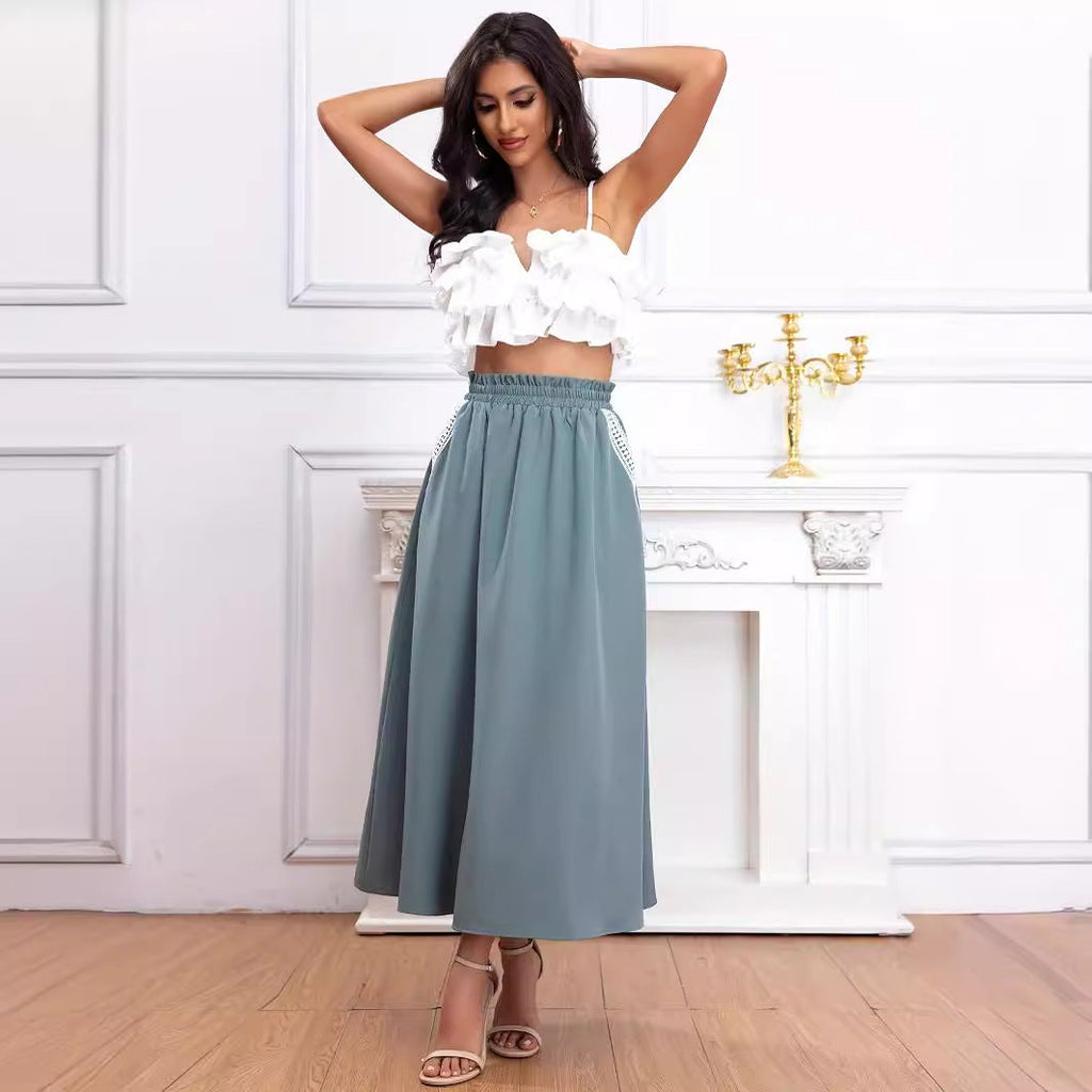 Damen Elegantes Midirock mit gerafftem Bund und Dekoschleifen Shopnory