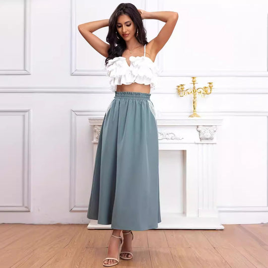 Damen Elegantes Midirock mit gerafftem Bund und Dekoschleifen Shopnory
