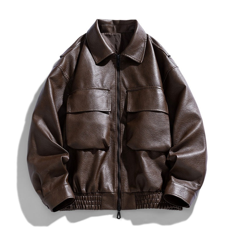 Herren Lässige Kunstlederjacke mit praktischen Taschen Shop Nory