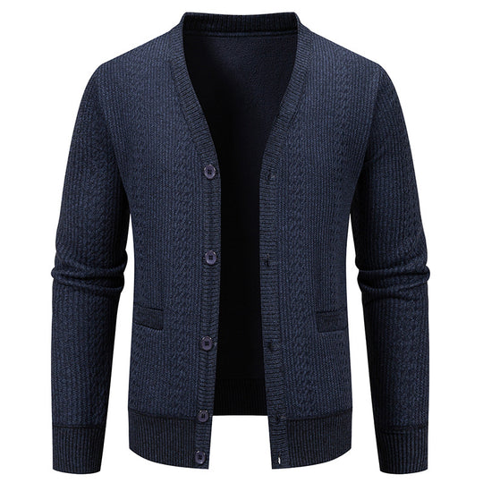 Herren Texturierter V-Ausschnitt Strickcardigan mit Knopfleiste und Eingrifftaschen Shop Nory