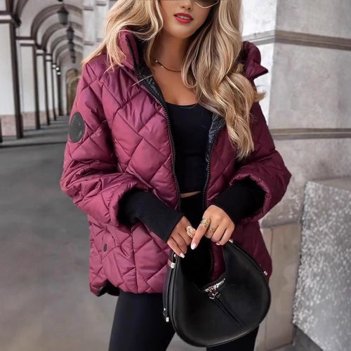 Damen nan gesteppte Kapuzen-Winterjacke mit wattierter Thermofüllung, durchgehendem Reißverschluss und elastischen Bündchen Shop Nory