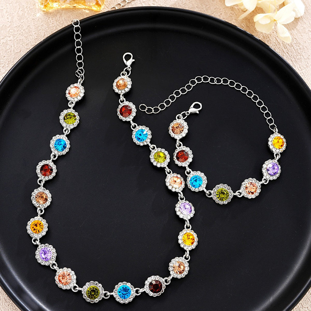 Damen Halsketten-Set mit bunten Kristallanhängern Shop Nory