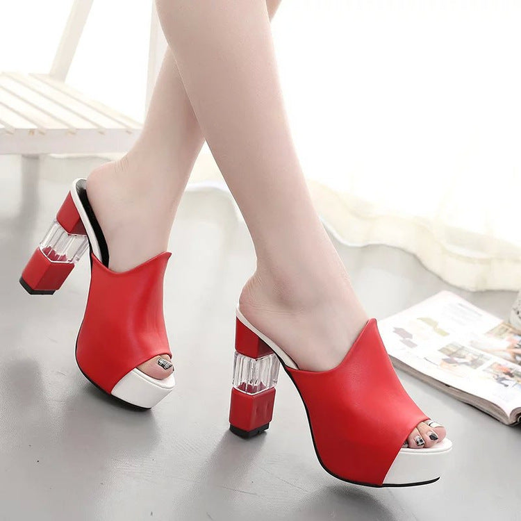 Damen hochwertige Plateau-Mules mit transparentem Blockabsatz Shopnory