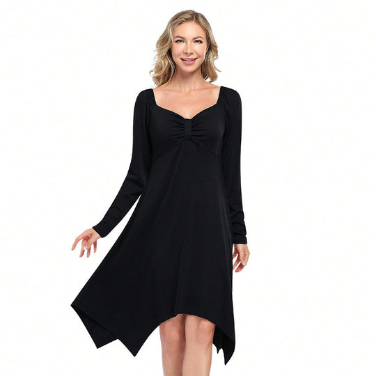 Damen asymmetrisches Longsleeve-Kleid mit gerafftem Bustier, Empire‑Naht und Zipfelsaum Shop Nory