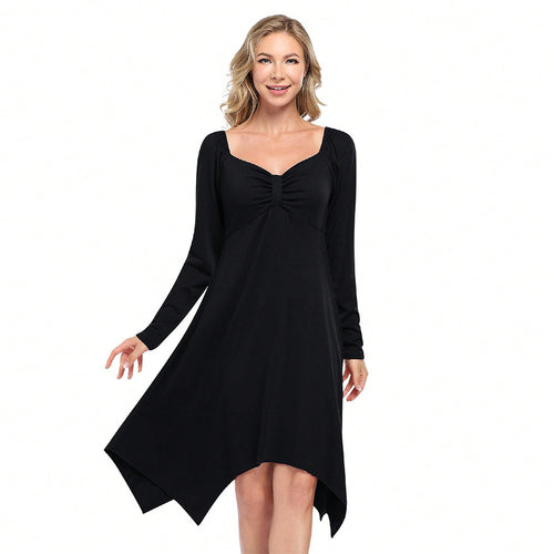Damen asymmetrisches Longsleeve-Kleid mit gerafftem Bustier, Empire‑Naht und Zipfelsaum Shop Nory