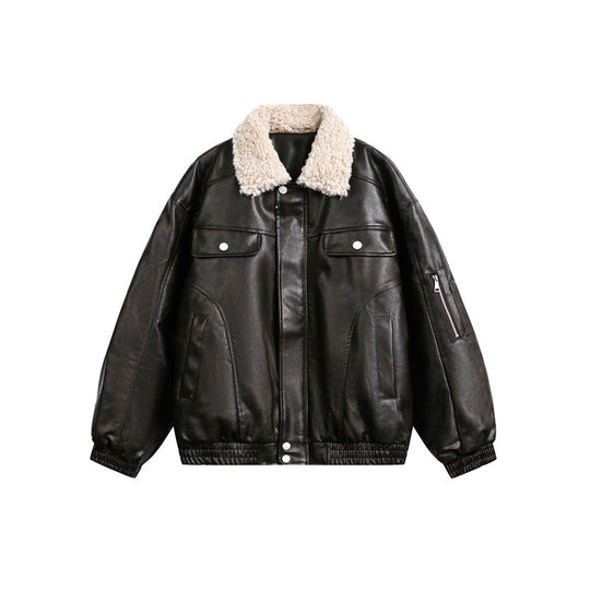 Herren Aviator-inspirierte Kunstleder‑Blousonjacke mit Teddy‑Umlegekragen und Ärmel‑Utilitytasche Shop Nory
