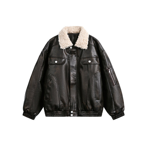 Herren Aviator-inspirierte Kunstleder‑Blousonjacke mit Teddy‑Umlegekragen und Ärmel‑Utilitytasche Shop Nory
