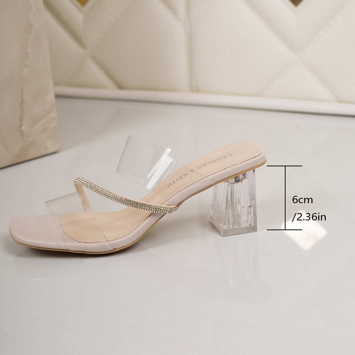 Damen Elegante Sandaletten mit transparentem Riemchen und glitzerndem Blockabsatz