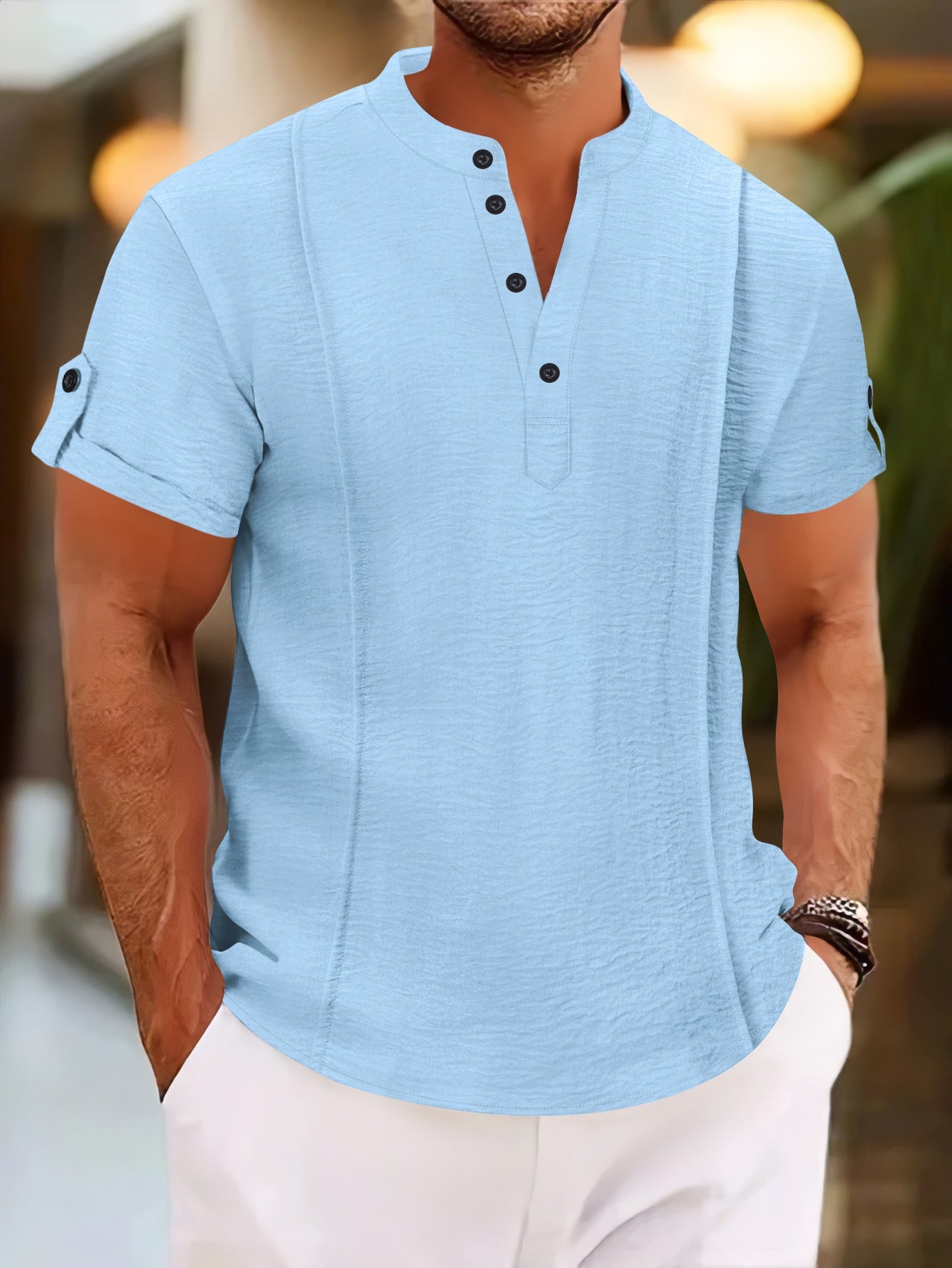 Herren Kurzarm Hemd mit eleganter Knopfleiste und strukturiertem Design
