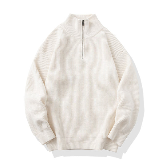 Unisex Lockerer Strukturstrick-Halbzippullover mit hohem Kragen Shop Nory