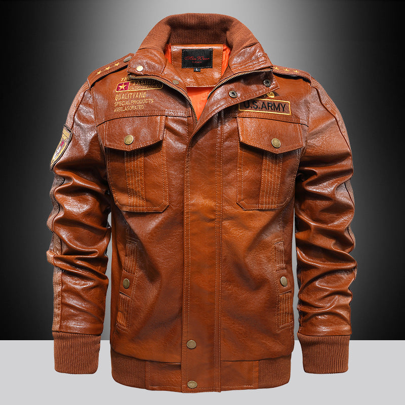 Herren isoliertes Kunstleder-Fliegerblouson im Military-Look mit Applikationen und gerippten Abschlüssen Shop Nory