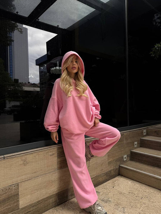 Damen Kuscheliges Oversize-Hoodie-Set mit weichgefütterter Kapuze und palazzoähnischer Loungehose Shop Nory
