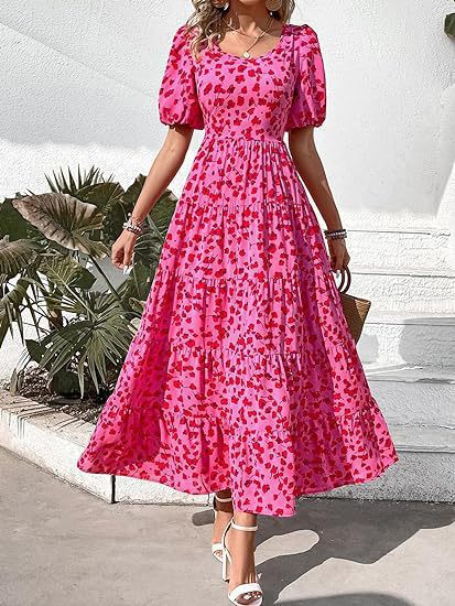 Damen Maxi-Kleid mit floralem Design und voluminösem Rock