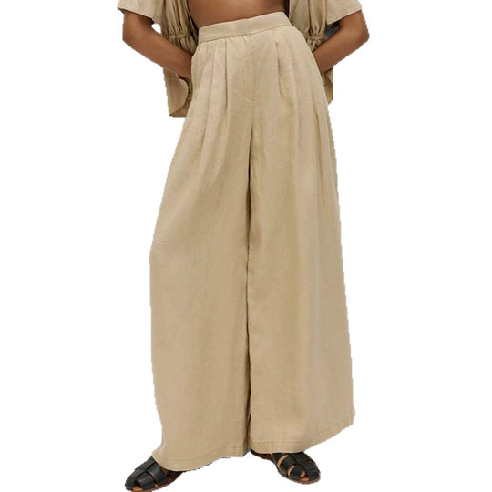 Damen Weite High‑Waist Leinenoptik Palazzo‑Hose mit Bundfalten und Eingrifftaschen Shop Nory
