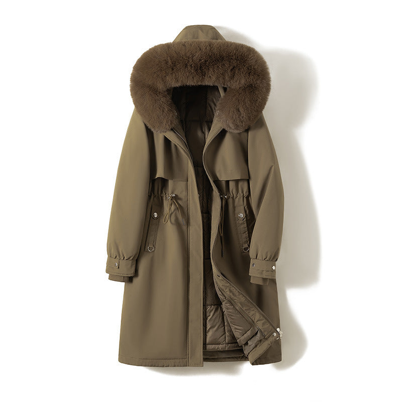 Damen nan langer wasserabweisender Parka mit voluminöser Kunstfellkapuze, taillierbarem Tunnelzug und gesteppter Thermo-Innenjacke Shop Nory