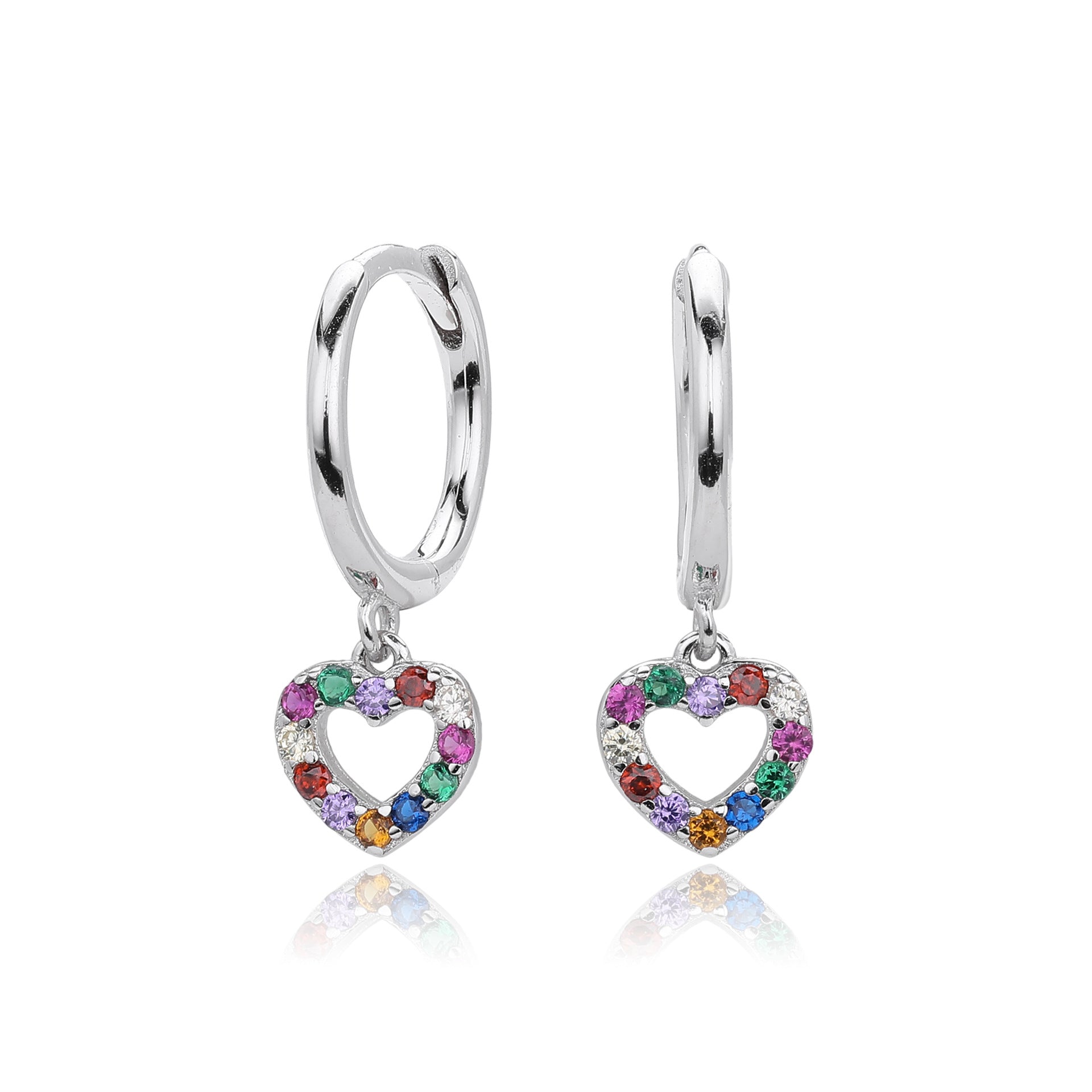 Damen Ohrhänger mit buntem Herzanhänger aus hochwertigem 925 Sterling Silber Shop Nory