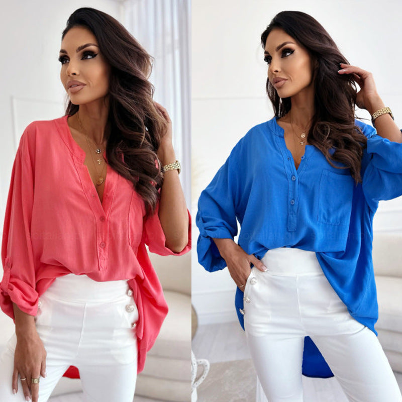 Damen lässige Longbluse mit Knopfleiste und oversized Schnitt