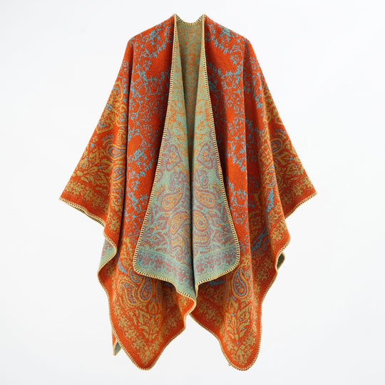 Damen Überwurfponcho im Double-Face‑Jacquard mit Paisley‑Inspiration und Zierstichkante Shop Nory