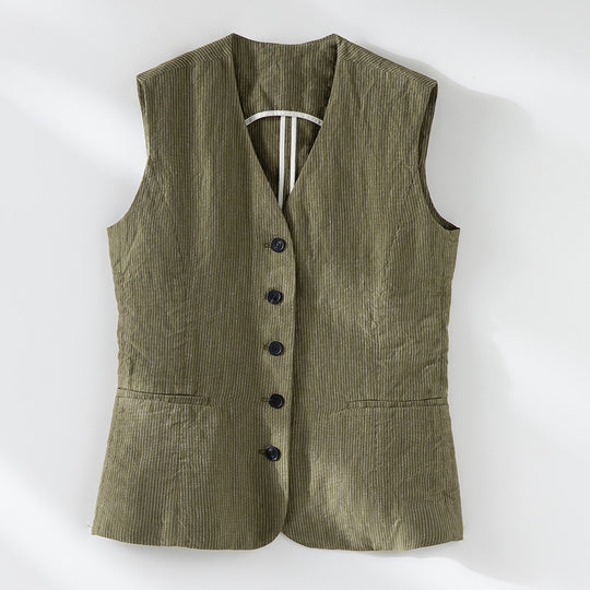 Damen Taillierte Cordweste mit V-Ausschnitt und Knopfleiste Shop Nory