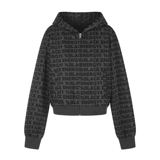 Damen kurze Zip-Kapuzenjacke mit Allover-Logoprint und elastischem Rippenbund Shop Nory