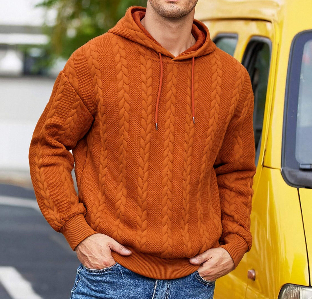 Herren strukturiertes Kapuzen-Sweatshirt mit Zopfstrick-Relief, Tunnelzug und Kängurutasche Shop Nory
