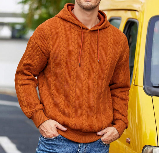 Herren strukturiertes Kapuzen-Sweatshirt mit Zopfstrick-Relief, Tunnelzug und Kängurutasche Shop Nory