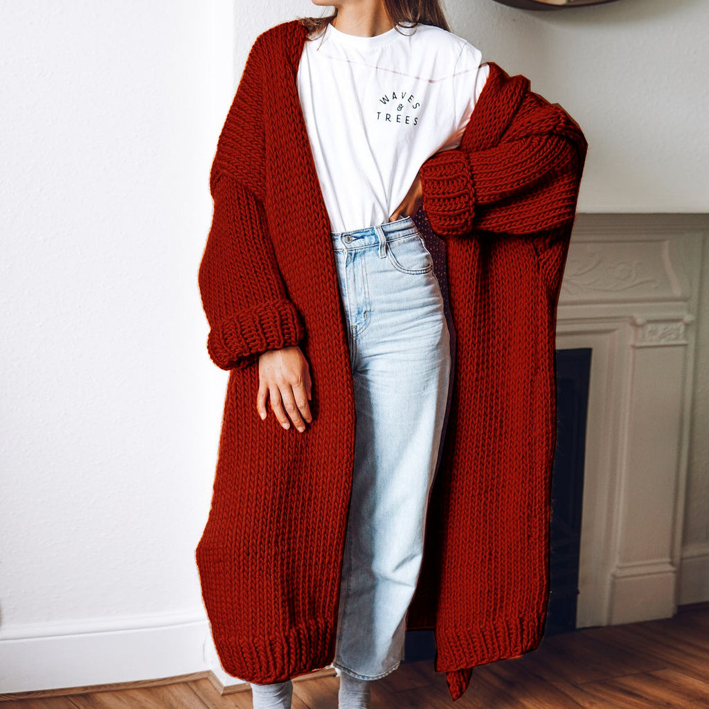 Damen Langärmeliger Grobstrick Cardigan Shopnory