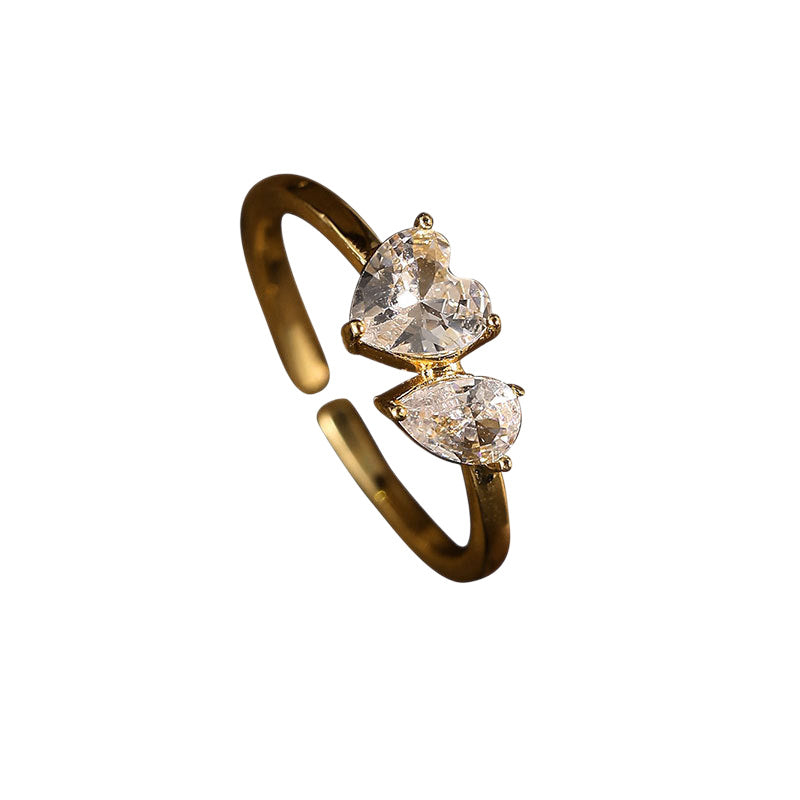 Damenring mit doppeltem Herzdesign und funkelnden Zirkonia Shop Nory
