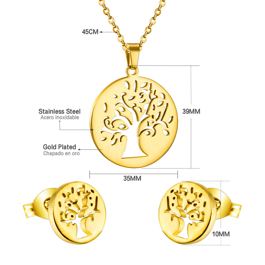 Damen Schmuckset mit Baum-Anhängern aus hochwertigem Edelstahl und goldplattiertem Design Shop Nory