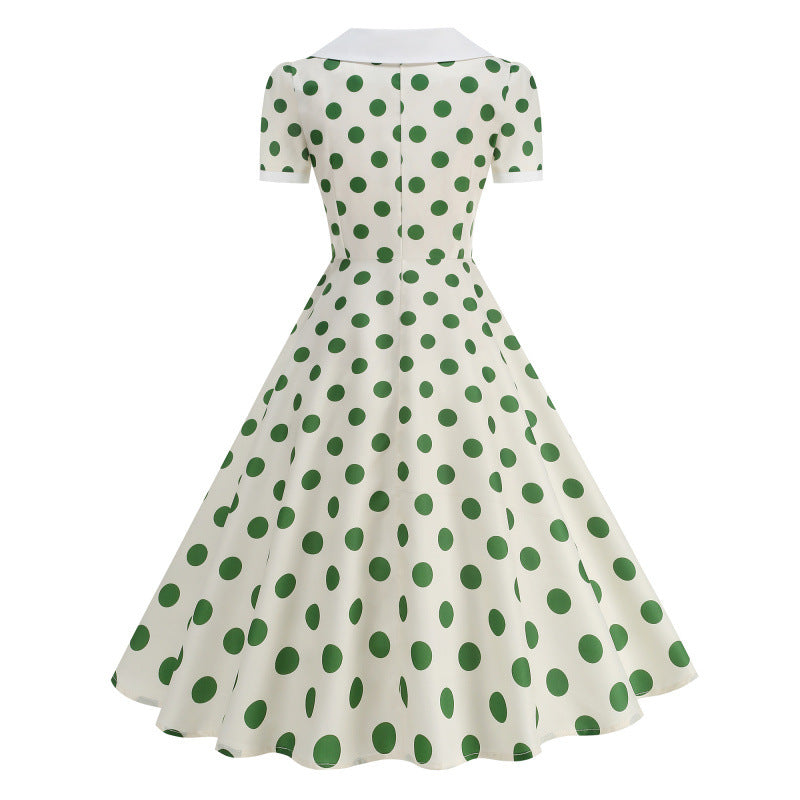 Damen Retro Maxikleid mit Kragen und Punkten