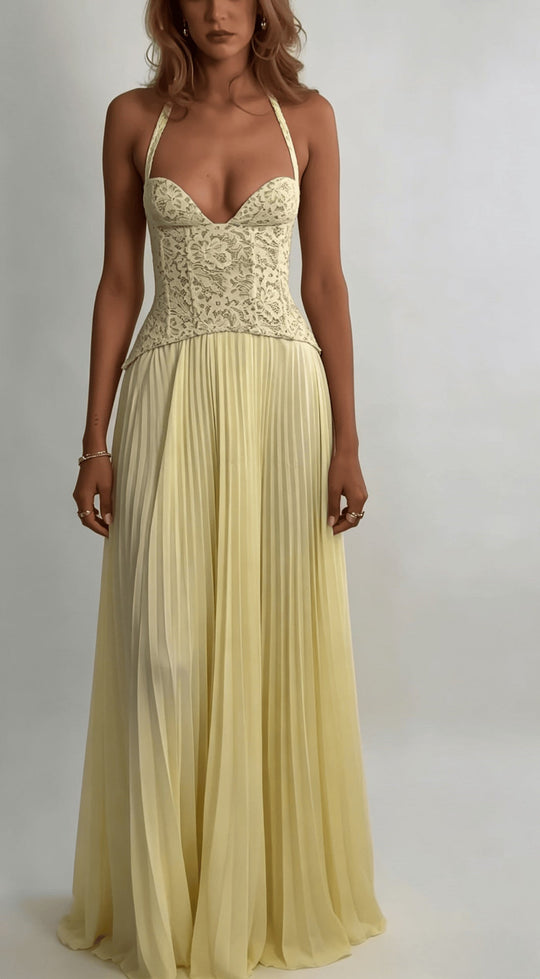 Damen nan elegantes Abendkleid mit Spitzenkorsett und plissiertem Maxirock