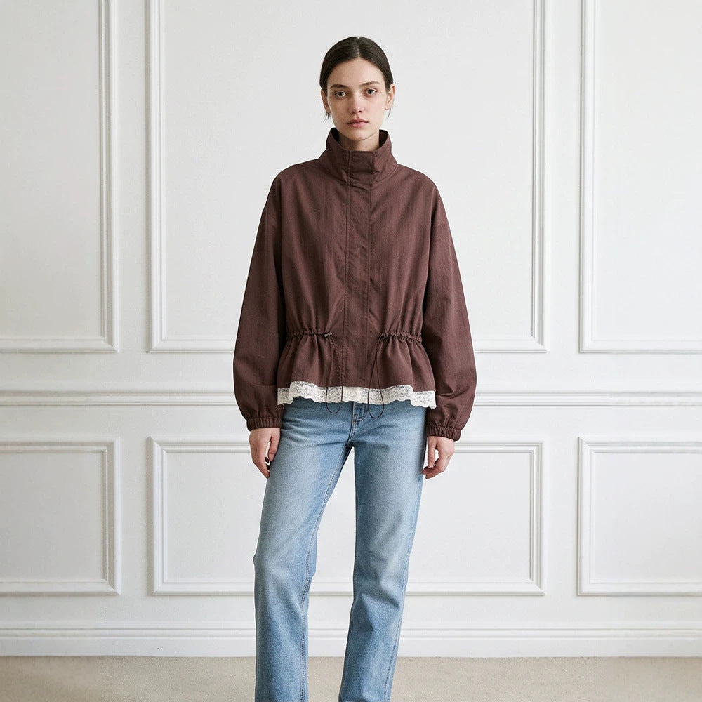 Damen Oversize-Windjacke mit hohem Stehkragen, Tunnelzug-Taille und elastischen Bündchen Shop Nory