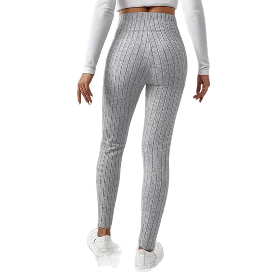 Damen Gerippte hochtaillierte Strick-Leggings mit Kordelzug Shopy Nory