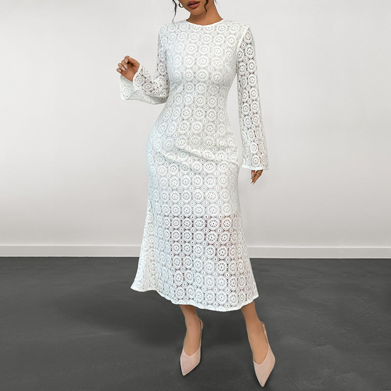 Damen Midikleid aus gehäkelter Spitze mit Trompetenärmeln Shop Nory