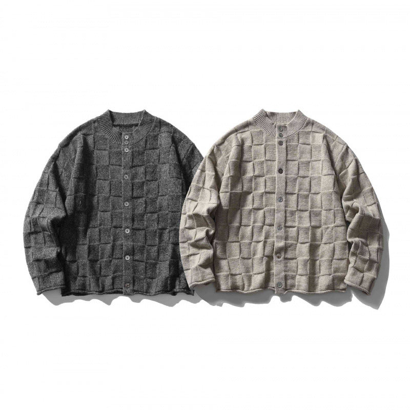 Unisex Strukturierte Boxy-Strickjacke mit Karomuster Shop Nory