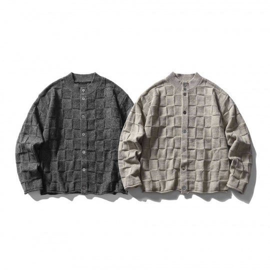 Unisex Strukturierte Boxy-Strickjacke mit Karomuster Shop Nory