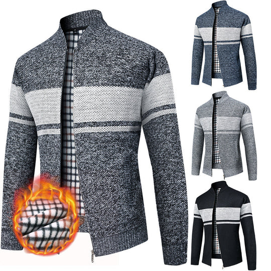 Herren Thermo-Strickzipjacke mit Stehkragen und kariertem Fleecefutter Shop Nory