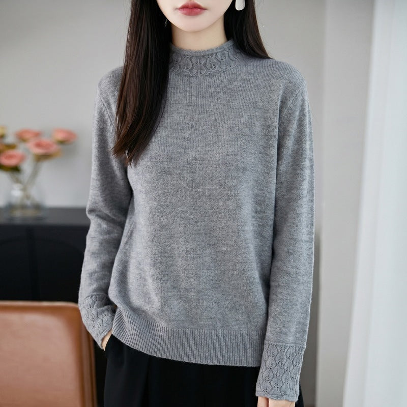 Damen Mockneck-Feinstrickpullover mit Ajour-Detail an Kragen und Bündchen Shop Nory